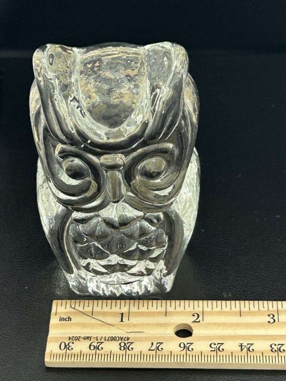 1970s Viking Clear Glass OWL Figurine Paperweight MCM Bookend Handmade USA 3.5" - Picture 9 of 9